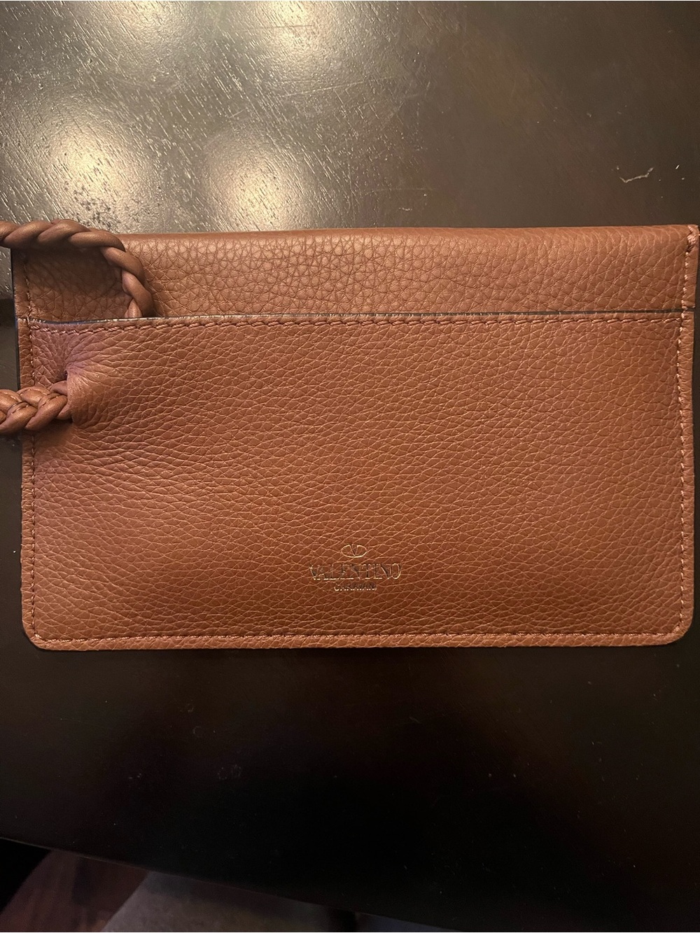 Woman’s Valentino Tan Brown Braided Wristlet Pouch